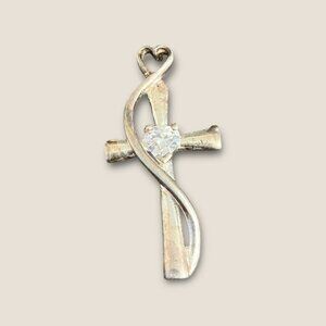 Vintage Sterling Silver Cross Pendant With CZ Stone & "Faith" Engraving 1" x 0.5
